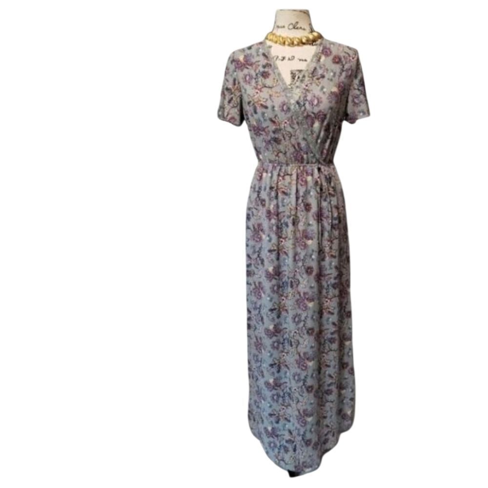 Monteau Floral Faux Wrap With Lace Trim